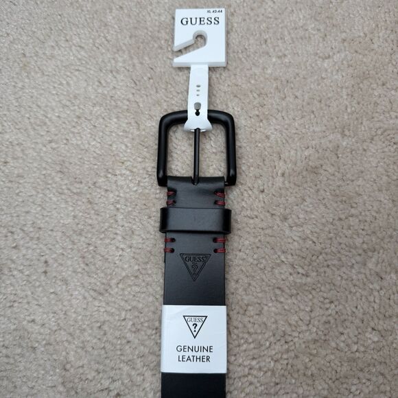 NWT GUESS Black Genuine Leather Belt Red Stitching Size XL 42 - 44 Men's - Picture 8 of 8